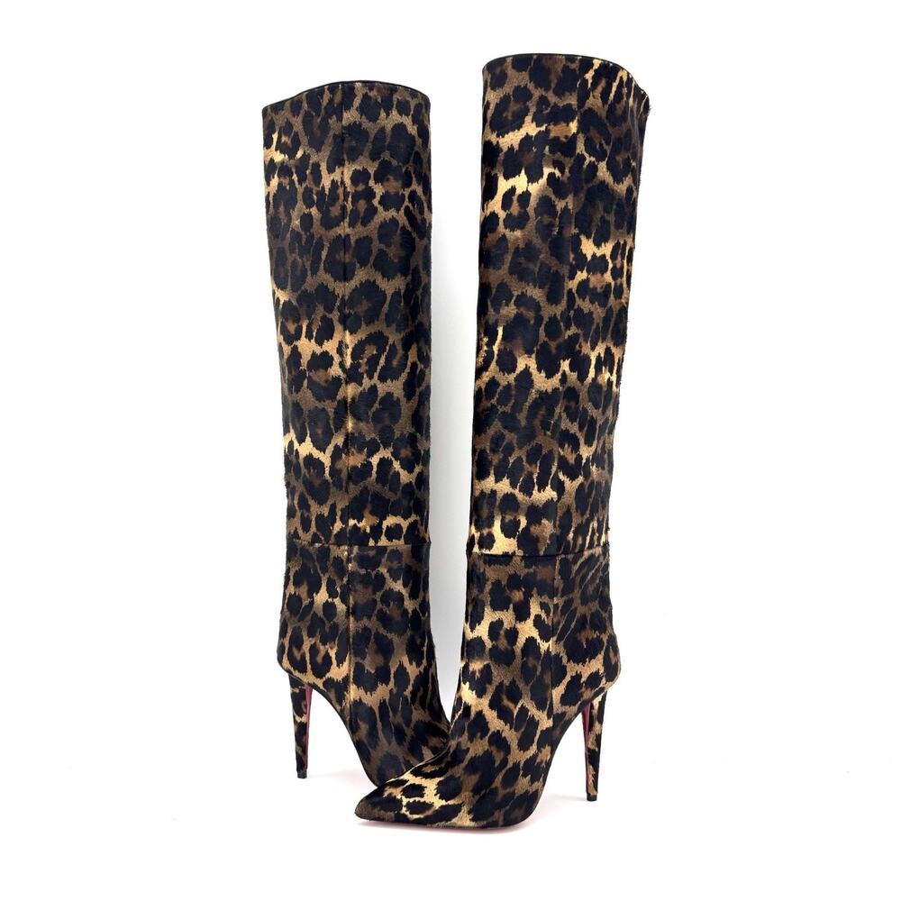 NEW Christian Louboutin Astrilarge Botta 100 Leopard Print Pointed Toe Boots 36 - Picture 2 of 8